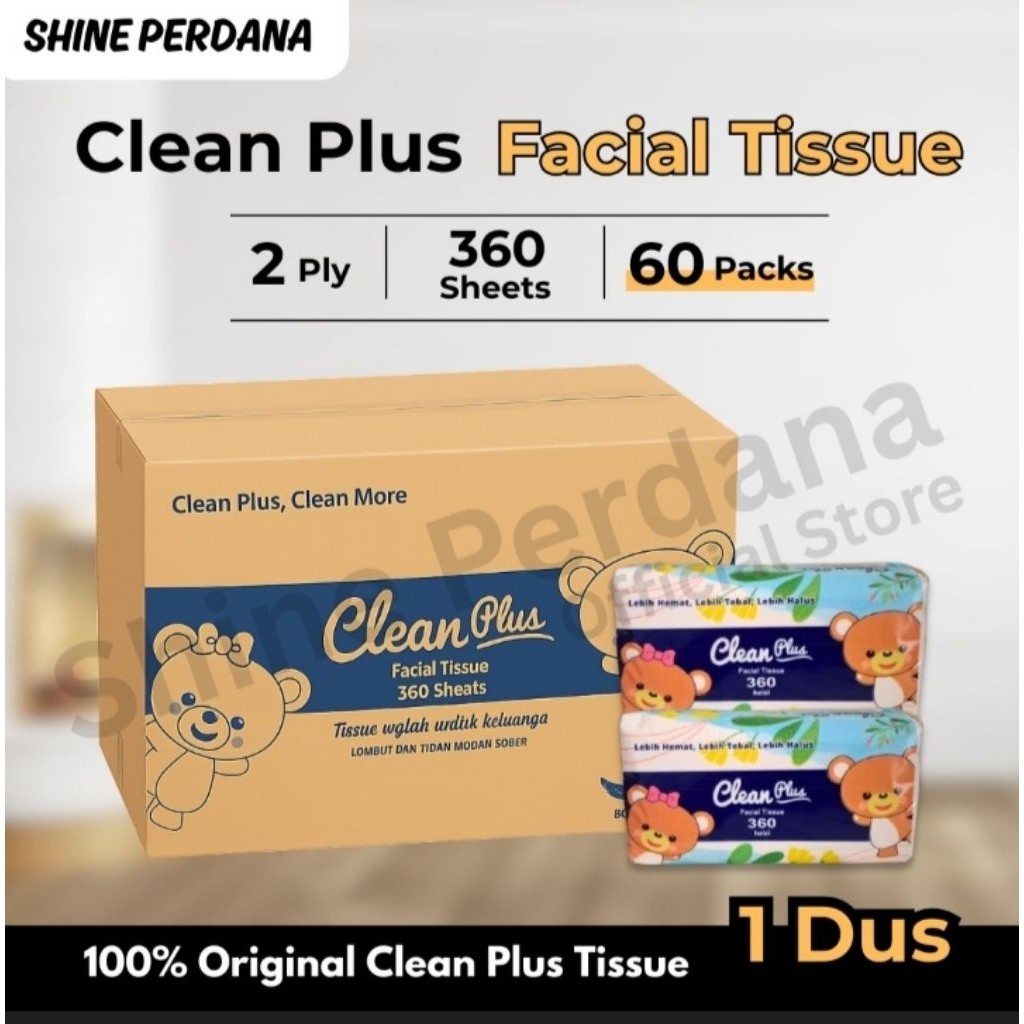 Promo Murah| 1 Dus | 1 Karton | 60 Pack | Tisu Tissue Softpack | CLEAN PLUS | 180 Sheet | 360 Helai 