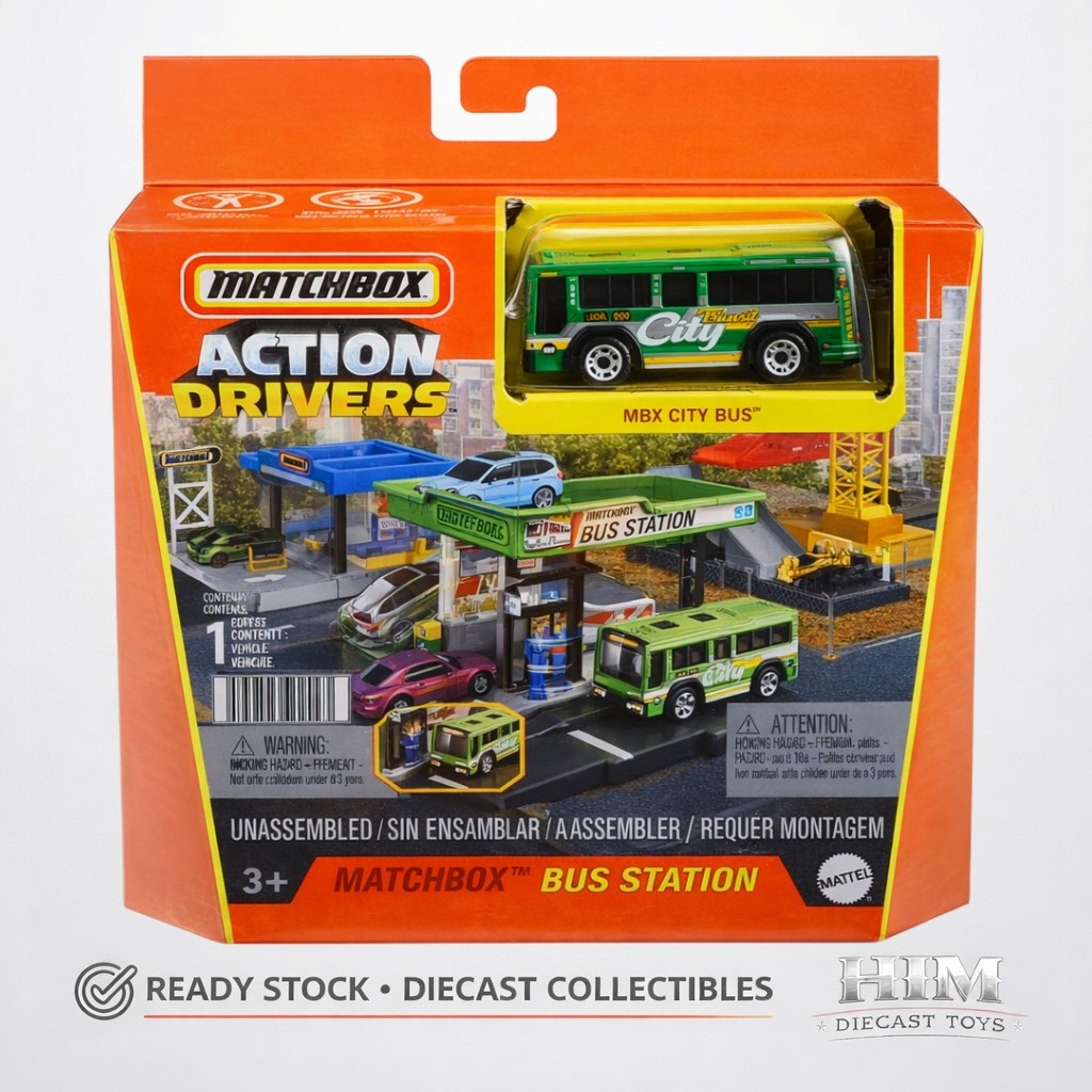 Matchbox Action Drivers Bus Station Playset + MBX City Bus - Diecast Mobil Mainan Anak - Mattel Orig