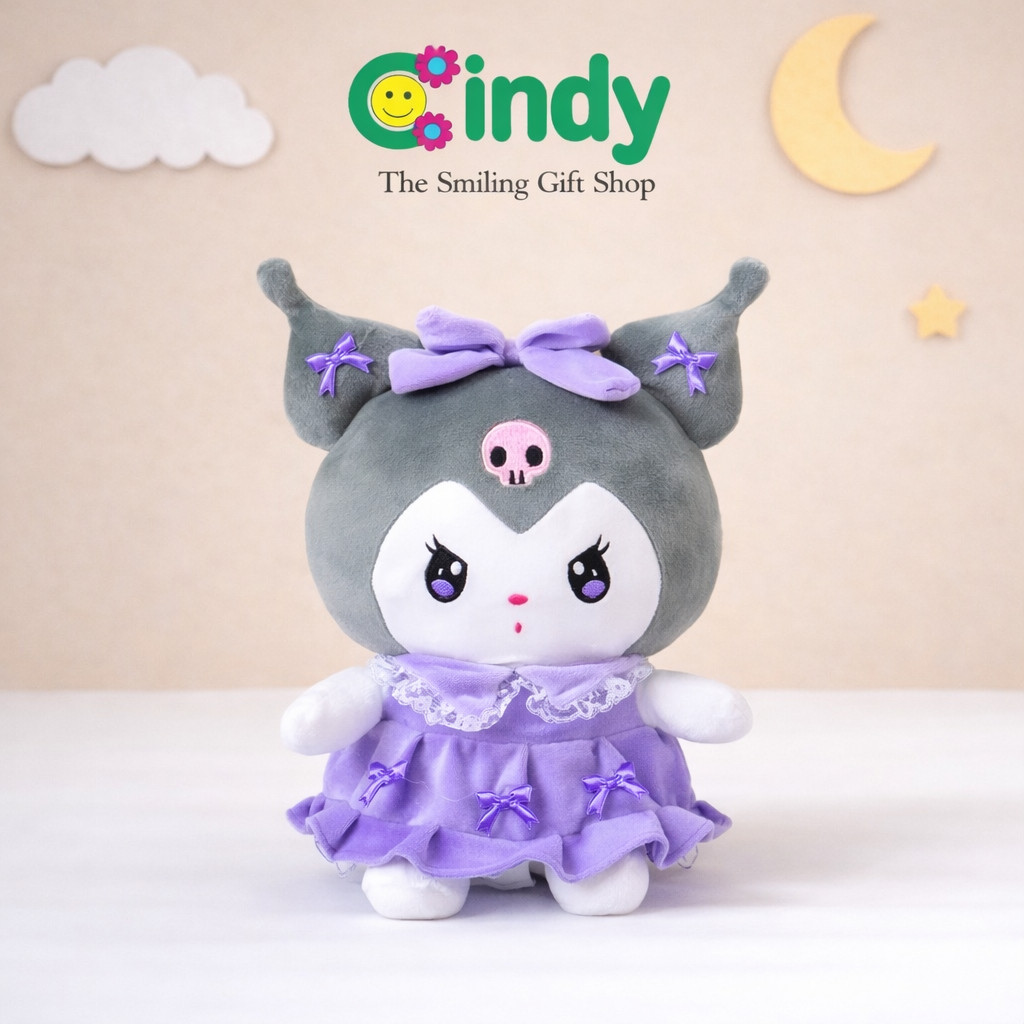 TOPKEP  Cindy Boneka Sanrio Kuromi Dress Plush Toy - Mainan Plushie Karaker Kuromi Rok Dress Halus L