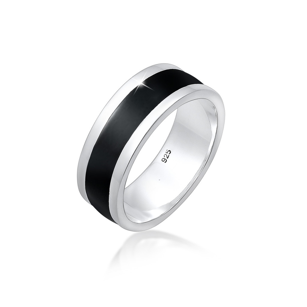 Kuzzoi Cincin Bandring Pria Perak 925 Enamel Hitam Original Premium Timeless Classic