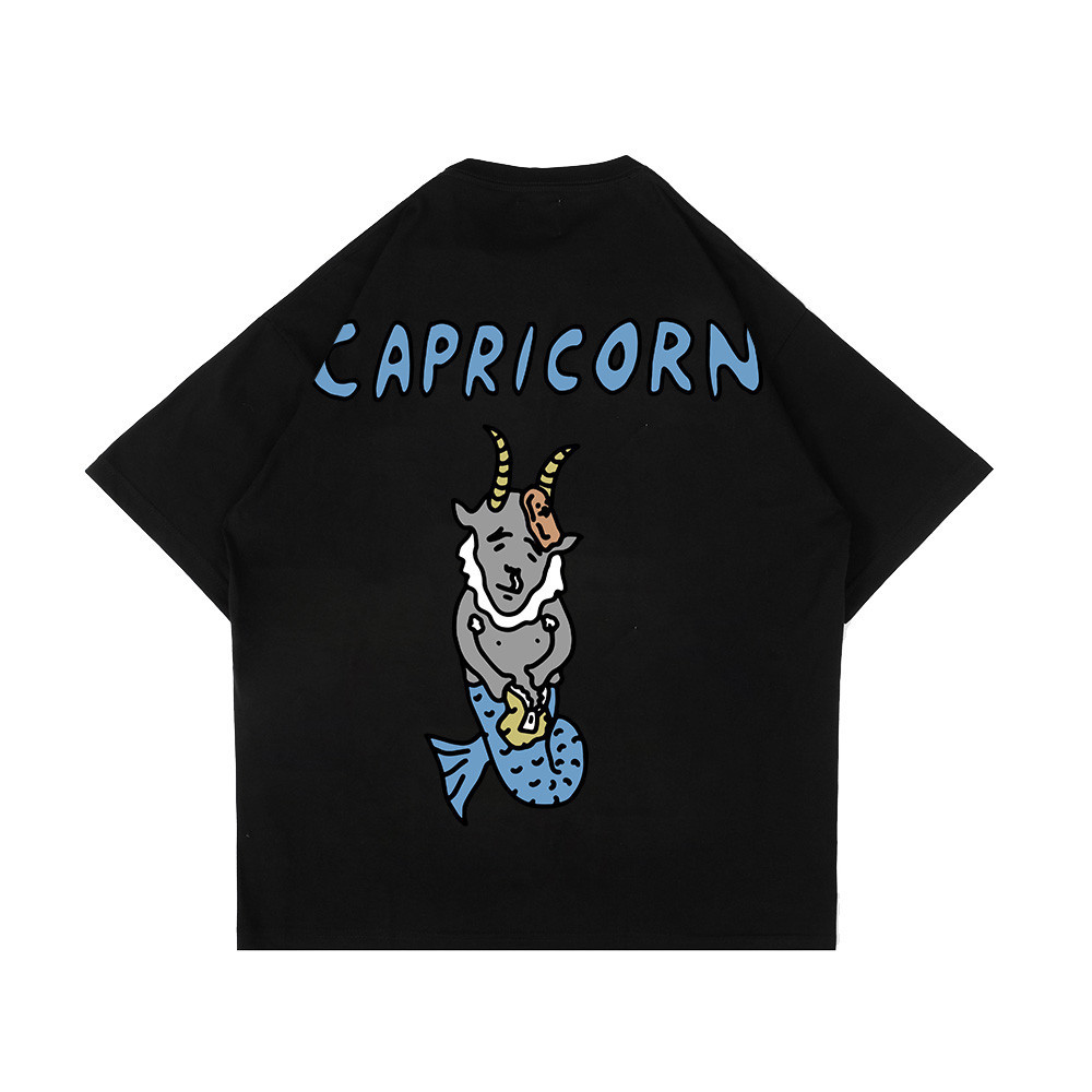 (NEW) PEANUT STAIN - Capricorn Zodiac Black Oversized Tshirt