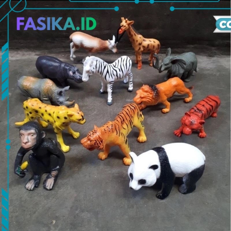 Promo MAINAN HEWAN KARET SET ISI 12 PCS  WILD ANIMALS / Mainan Hewan Karet / hewan miniatur zoo tern