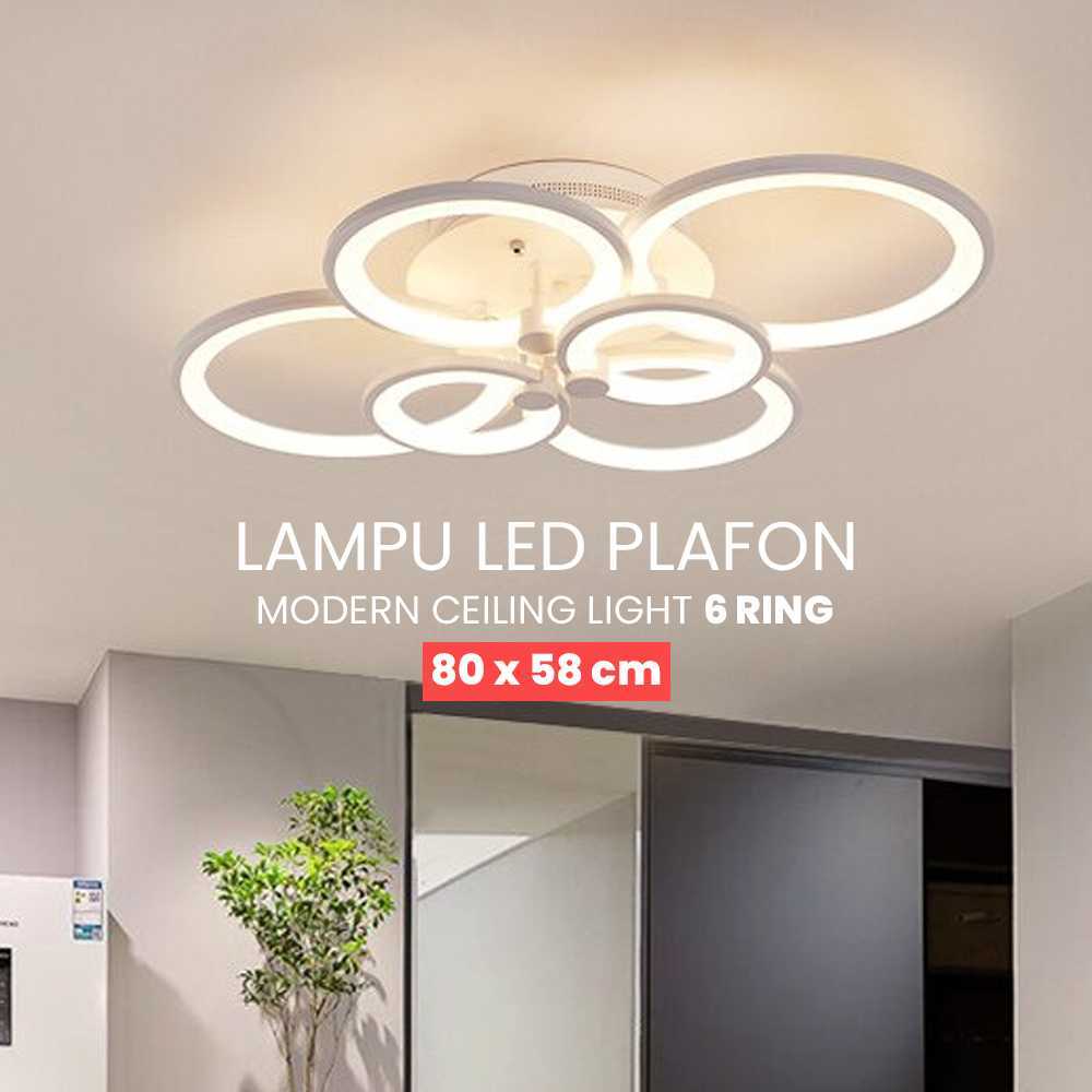 Lampu LED Plafon Ceiling Dimmable 30-45W 6 Ring 3in1 Color Lampu Langit Langit Mewah Besar Remot Kon