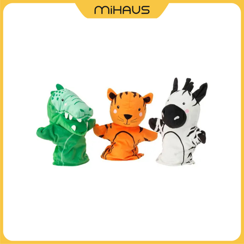 IKEA HOT PRODUCT MIHAUS NATTHÄGER Set boneka tangan 3 unit, buaya zebra/harimau aneka warna