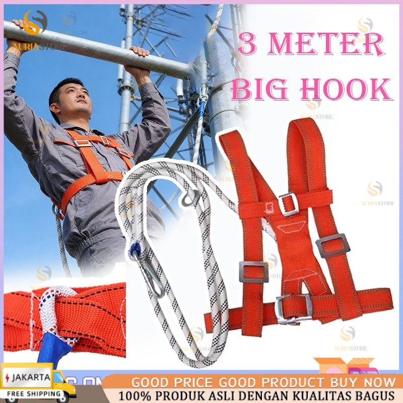1Set Safety Body Harness 3Meter tali safety Body Harness Big Hook Safety Belt Proyek Harness Climbin