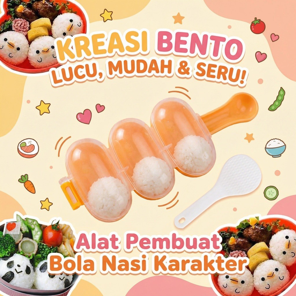 Cetakan Nasi Bola Bento Rice Ball Shaker Dengan Centong Anti Lengket Mold Maker Onigiri Sushi Maker 