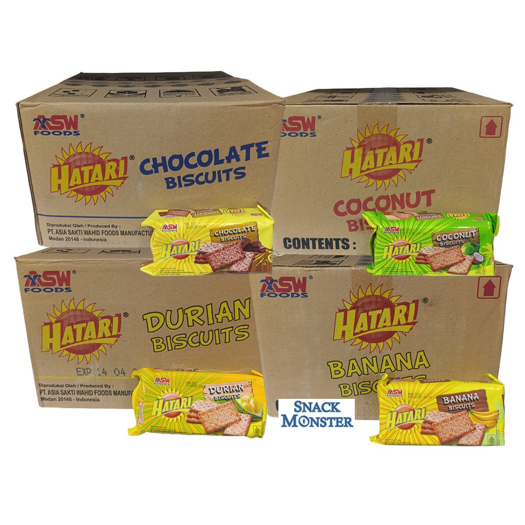Hatari Biskuit Mini rasa Coklat Kelapa Durian Pisang Karton - Netto 40 bks x 90 gr