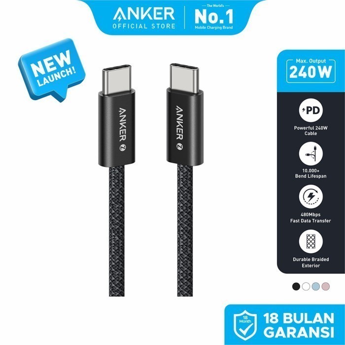 Anker Zolo Kabel Charger 240W PD PPS USB C to USB C Cable Nylon Braided - A8060