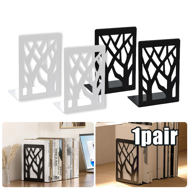 Book End Besi Stand 2pcs - Sandaran Pembatas Penahan Buku Multifungsi Warna Hitam Putih