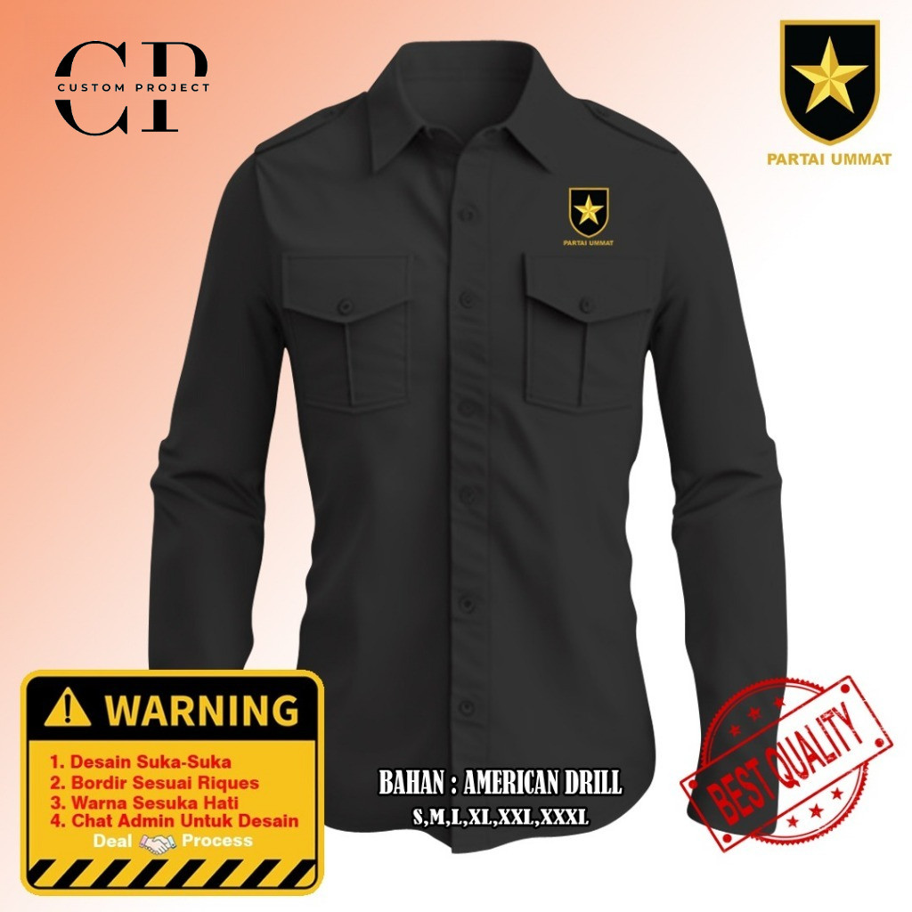 Kemeja Partai Ummat Lengan Panjang / Kemeja PDL Partai Ummat Bordir Satuan / Baju Kemeja Partai Umma