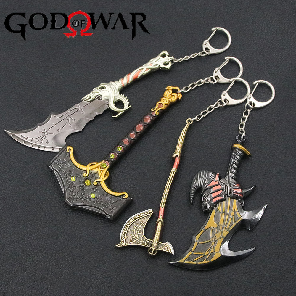Game God of War 5 Ragnarok Key Chain Kratos Ares Thor's Hammer Blades of Exile Leviathan Axe Weapon 