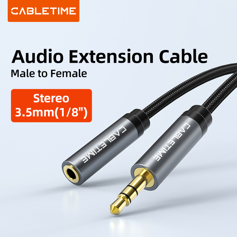 CABLETIME Jack 3.5 Aux Extension Cable Jack Headphone Upgrad Grey Auo Cable M/F for Car Laptop Mini 