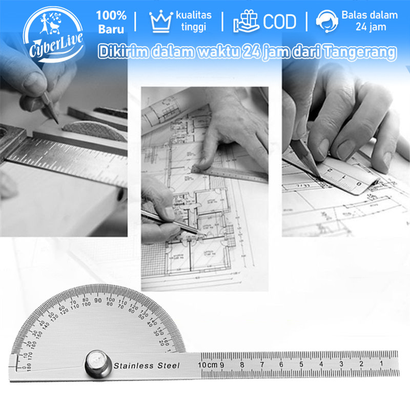 Penggaris Busur Derajat 180 Derajat Busur Derajat Stainless Protractor Angle Ruler 100mm