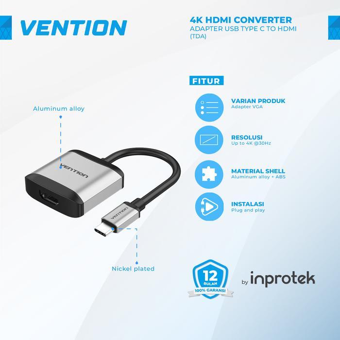 SeasideShop8 Vention Adapter USB 3.2 Type C to HDMI Thunderbolt 3.0 HDTV - TDA 4K@30Hz TERLARIS