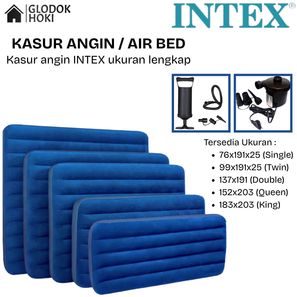 Kasur Angin INTEX ORIGINAL SINGLE TWIN DOUBLE QUEEN KING Airbed DURABEAM FIBER-TECH KASUR CAMPING
