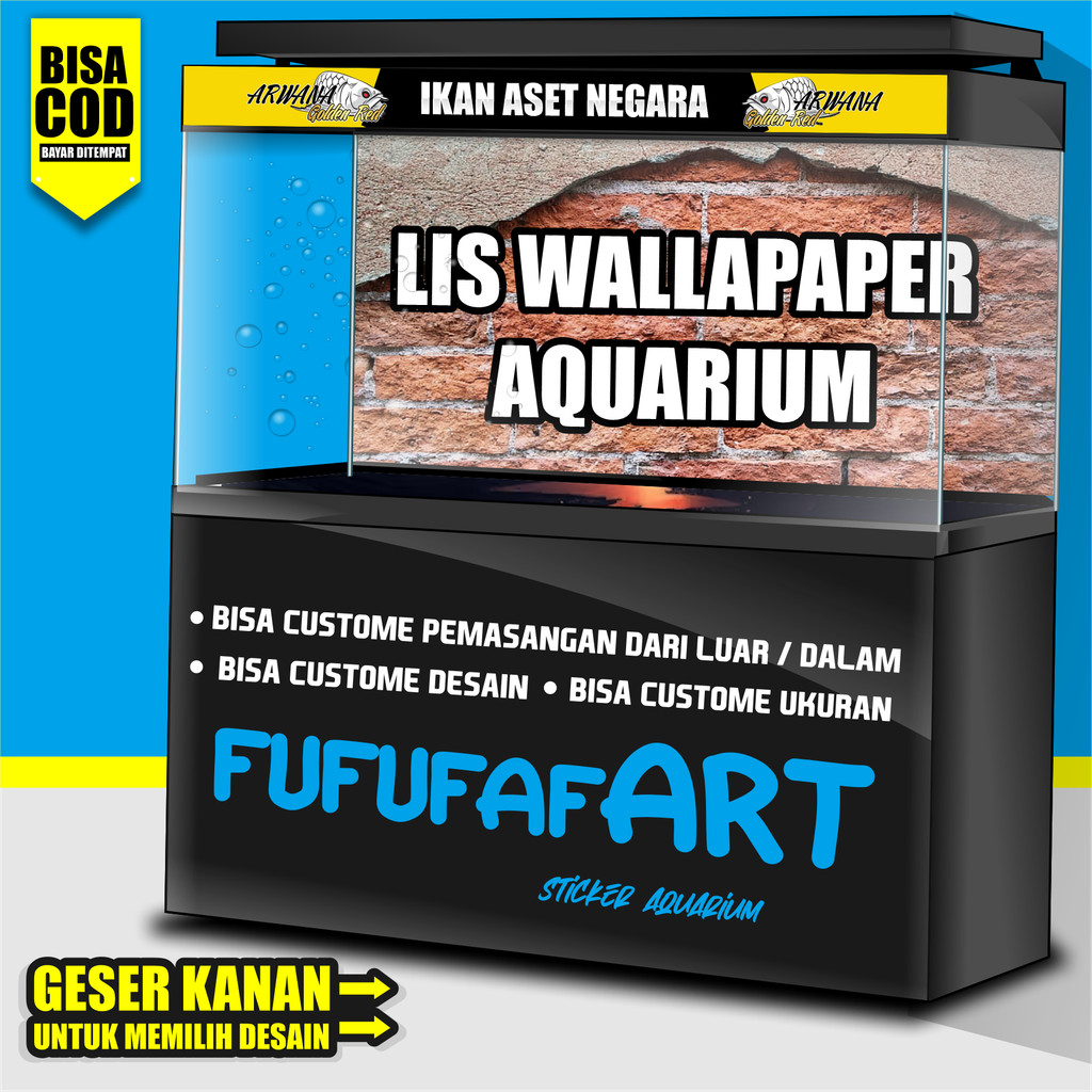 Sticker Skotlet Lis Aquarium Wallpaper Aquarium Kaca Depan Custome Desain Ikan Aset Negara