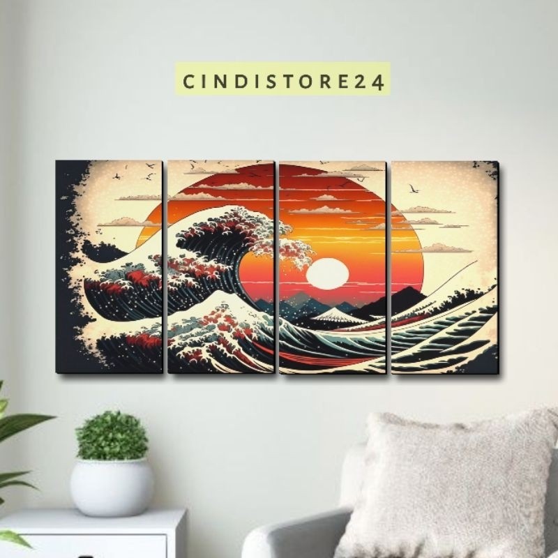 Hiasan dinding kamar aesthetic - Poster dinding wave art japan 1 set Pajangan