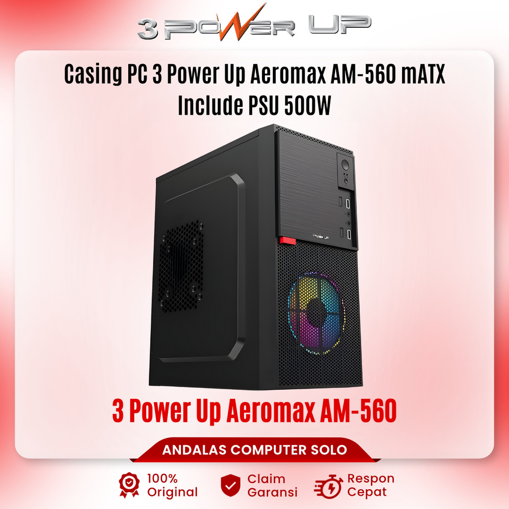 Casing Power Up AEROMAX AM-560 with PSU 500W m-ATX Case