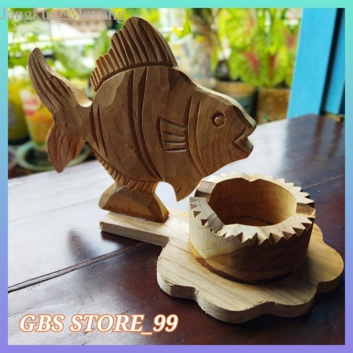 {} ASBAK KAYU UKIR JATI MOTIF IKAN - ASBAK KAYU MURNI BELUM DI CAT murah