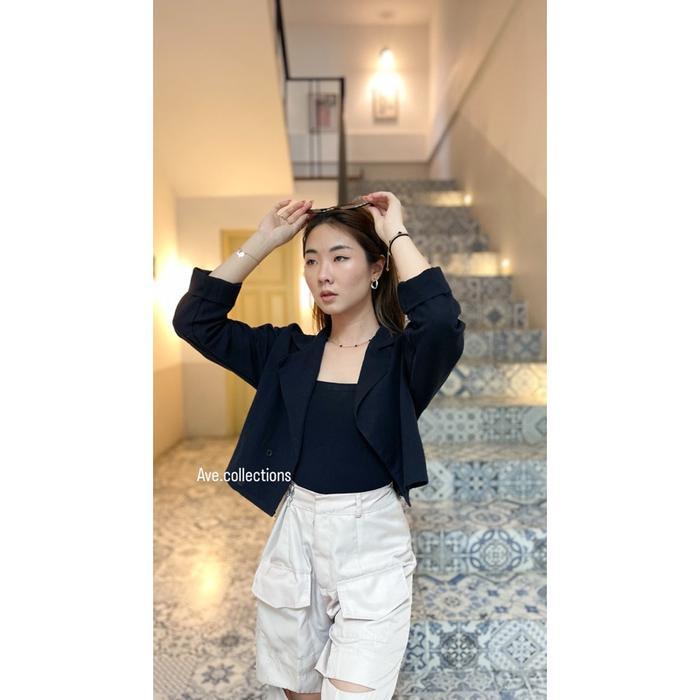 AVE IKOZA blazer - kemeja jass crop linen - kemeja linen oversize - blazer crop mint