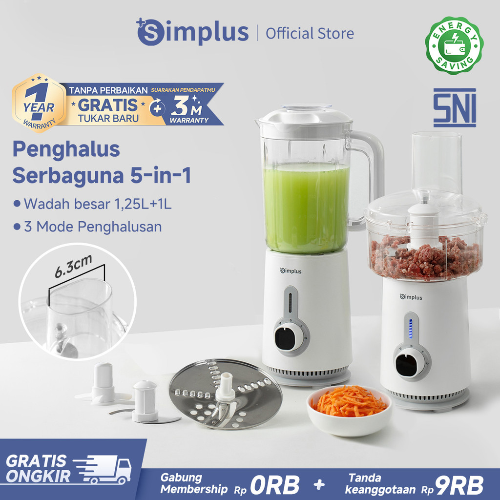 Simplus Blender 5-In-1 Serbaguna Penghalus Makanan 1,25L Blender+1L Bahan Food-Grade