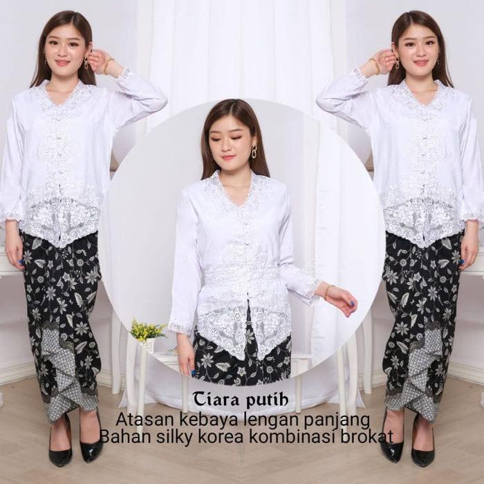 Atasan Kebaya Encim Modern Lengan Panjang Wanita - Tiara Putih, M