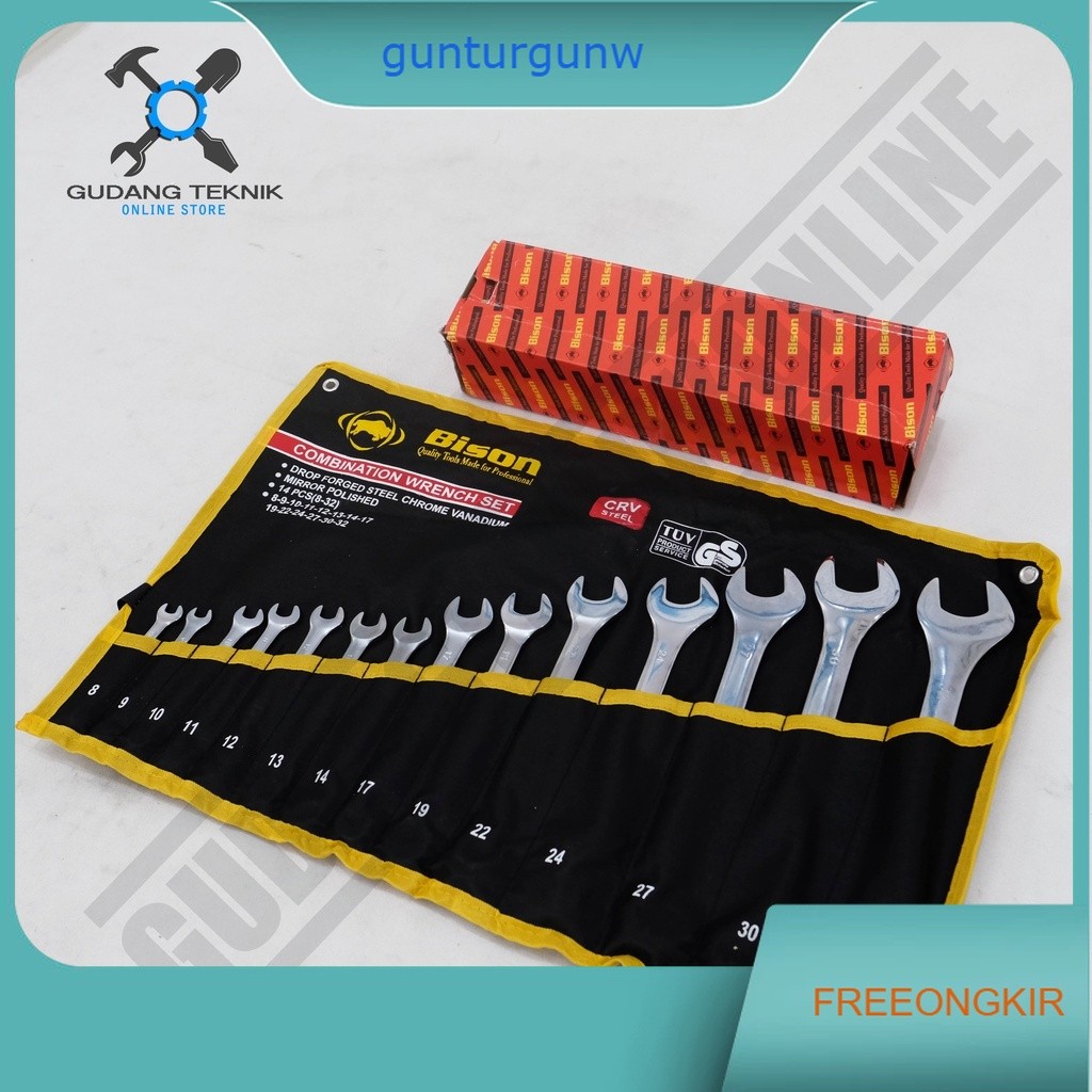 Kunci Ring Pas SET 14pcs 8 - 32mm BISON / Combination Wrench Set 14 Pcs - Kunci Pas Ring Set 8-32mm