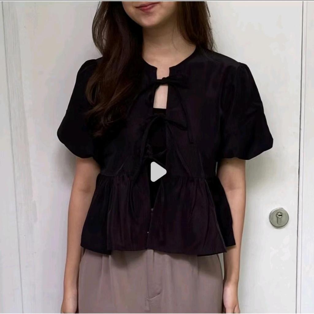 avriell outer crop tali depan bahan katun blouse vest vest outer wanita  tali depan Panjang Pink Nya