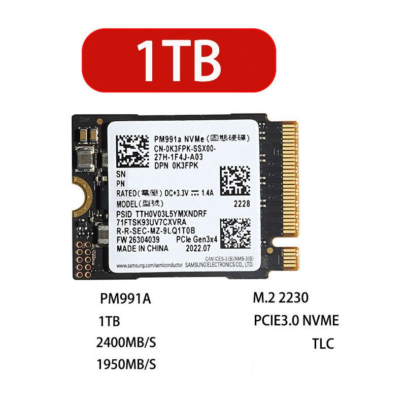 Applicable to Samsung Pm991a 256G 512G 1T 2230 PCIe NVMe Solid State Hard Disk SSD 128G