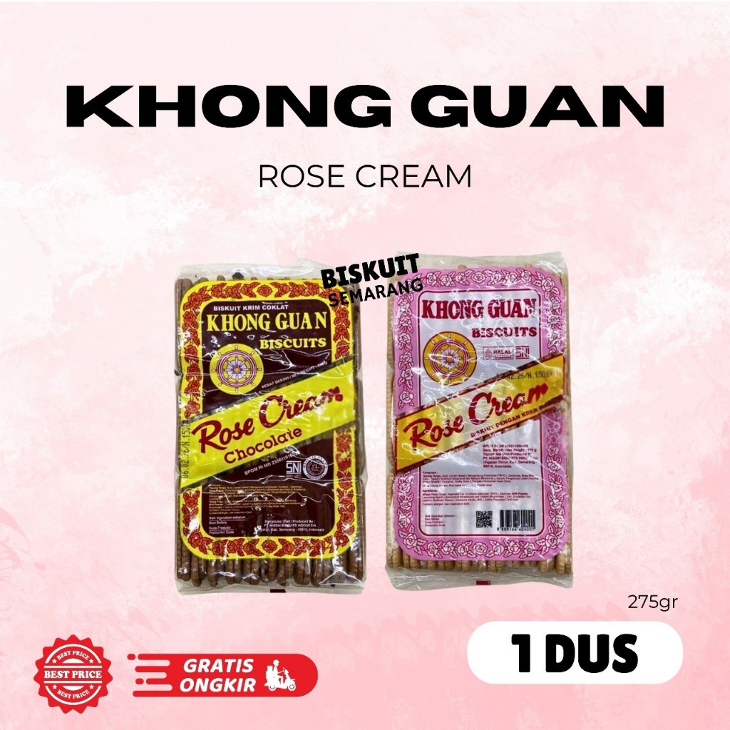 1 Dus Nissin Khong Guan Rose Cream 275gr isi 24pcs Biskuit Krim Rasa Coklat Dan Krim Susu Untuk Hadi
