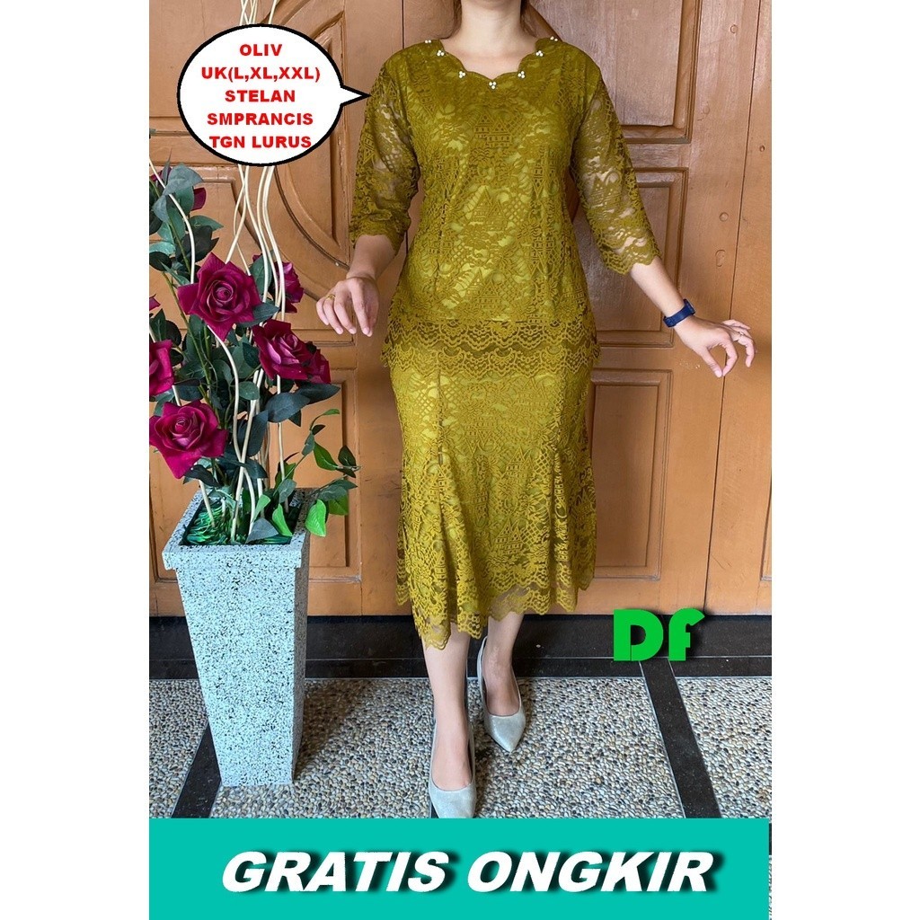 HC STELAN BRUKAT SEMI BROKAT/STELAN KEBAYA SEMI BROKAT/BAJU STELAN KATUN BANGKOK KEKINIAN TANGAN LUR
