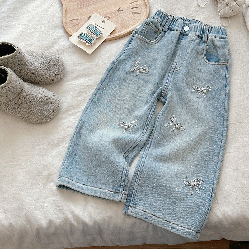 ( PAN687 ) Celana panjang winter autumn musim dingin anak perempuan remaja fleece bulu - denim jeans