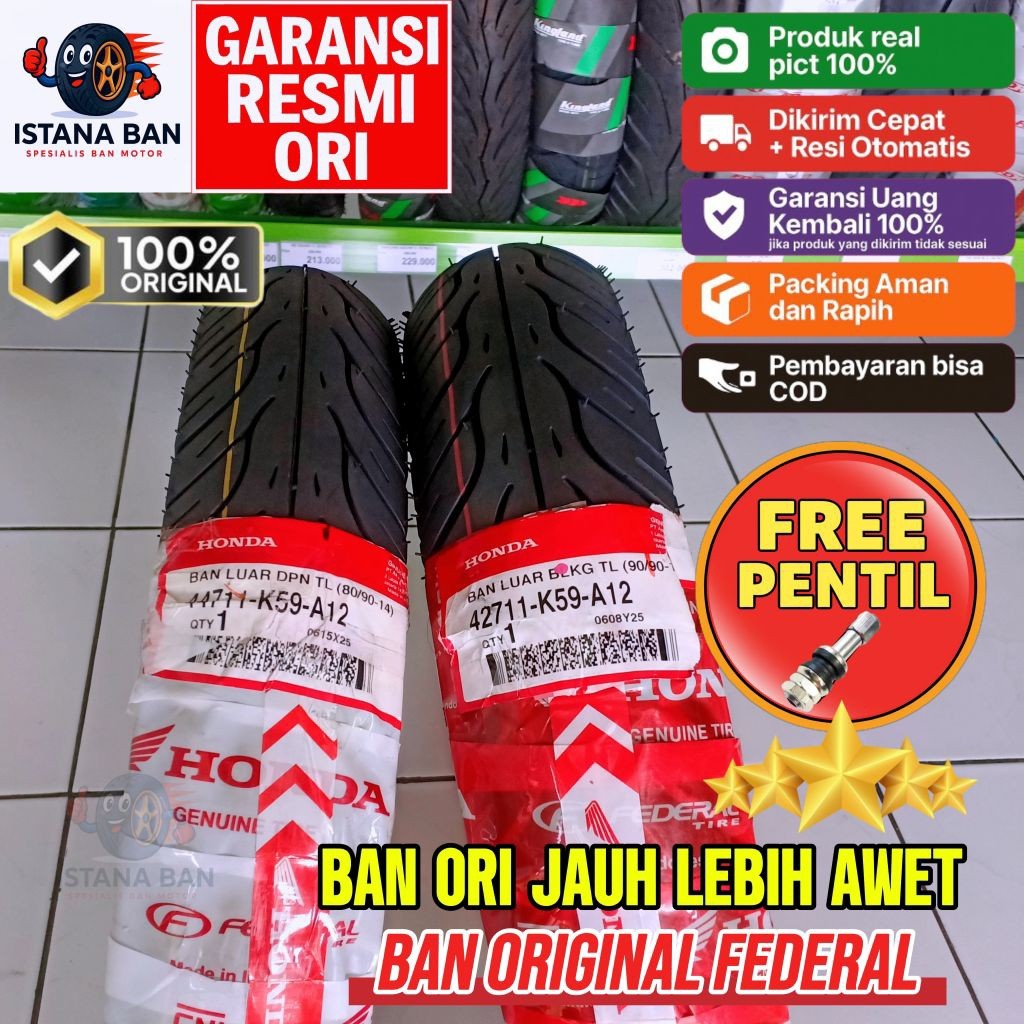 Ban Motor Federal Tubeless ORIGINAL Ring 14 90/90/14 - 80/90/14 ( Ban Motor Beat,Scopy Old,Genio,Var