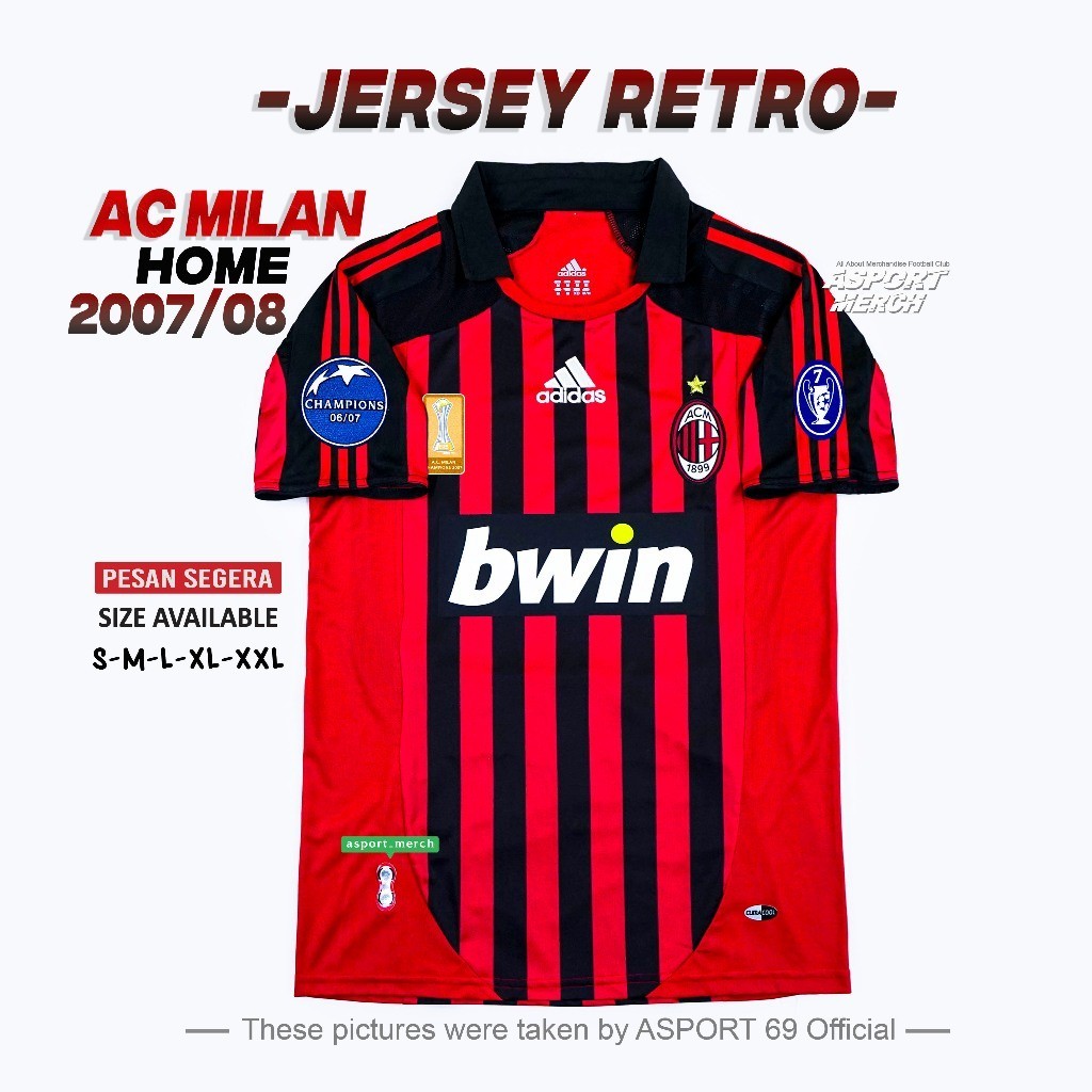 JERSEY BOLA Retro AC MilAn Home 2007 2008 KAKA MALDINI Merah Hitam - Milan 07 08 Milanisti