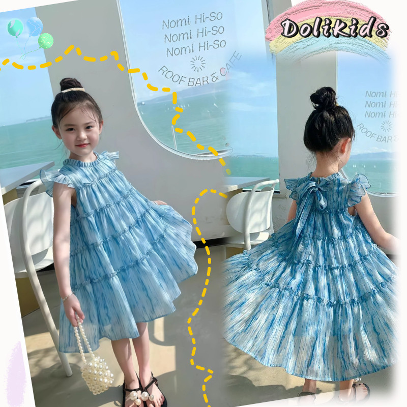 GOPULATOS DoliKids Gadis lengan terbang kecil gaun musim panas baju kue gaun A kata gaun anak-anak g