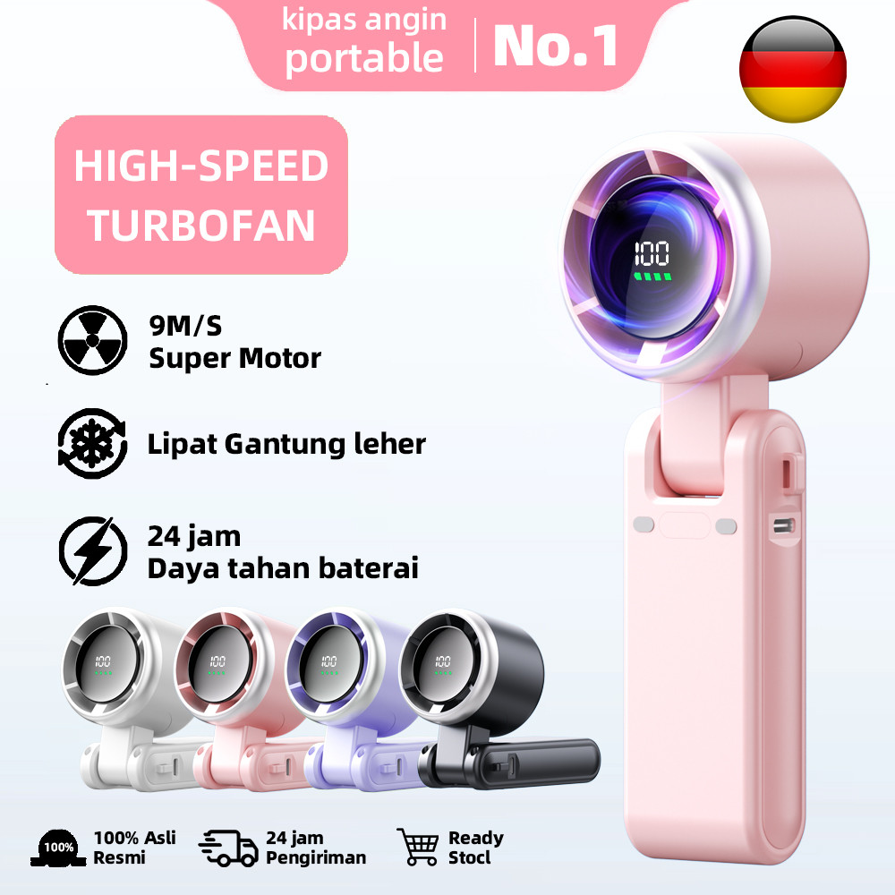 COD Kipas Angin Mini Portable USB 16500RPM Kipas Lipat 5-Speed Wind LED Display Dengan Untuk kipas a
