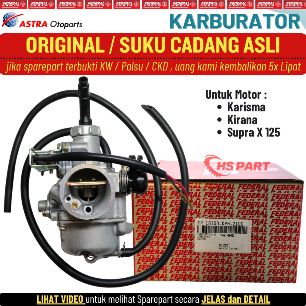 Karburator Karbu Supra X 125 Karisma Kirana Original Federal 100%