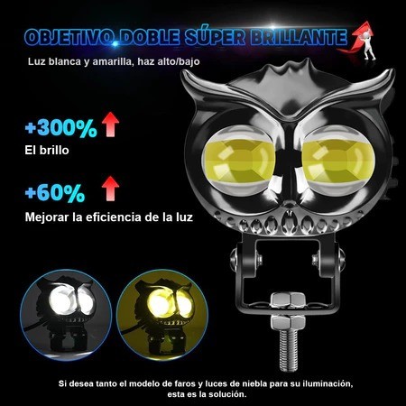 Lampu Tembak Lampu Sorot LED Owl 2 Mata Motor Mobil Mode Jauh Dekat Cahaya Kuning Putih