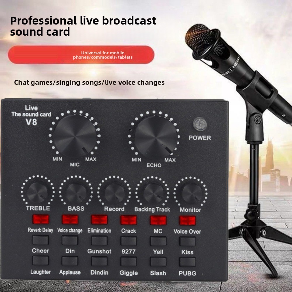 Auo Mixer V8 Sound Card Karaoke Recorng Stuo Record Mic Sound Card White Professional External Sound