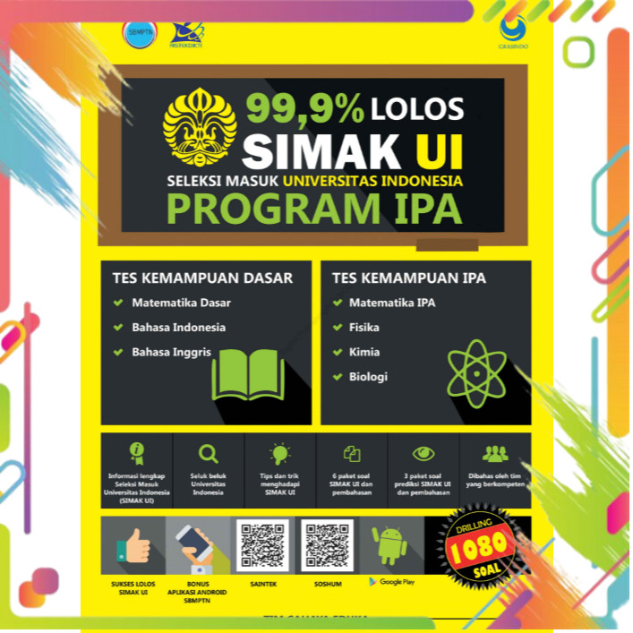 BEST SELLER 99,9% LOLOS SIMAK UI SELESKI MASUK UNIVERSITAS INDONESIA PROGRAM IPA IDO101 PASTI LULUS
