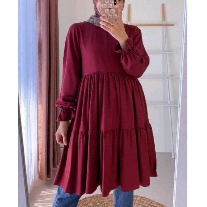 TUNIK MURAH KEKINIAN MAROON KERUT SLETING DEPAN UMPAK BIRU WARDAH WANITA DEWASA BUSUI TERMURAH TERBA