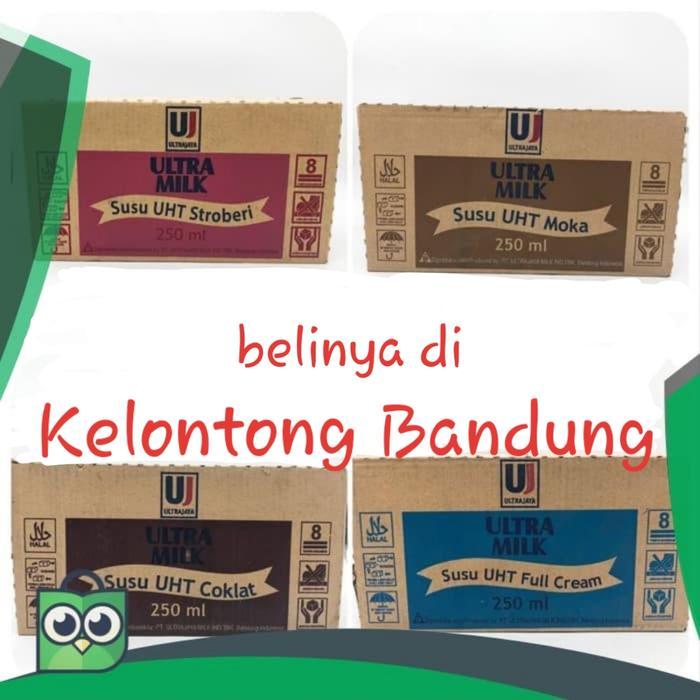 Ultra Milk 250 ml Susu UHT Coklat Cokelat Full Cream Stoberi Moka Dus - Moka 1 Dus
