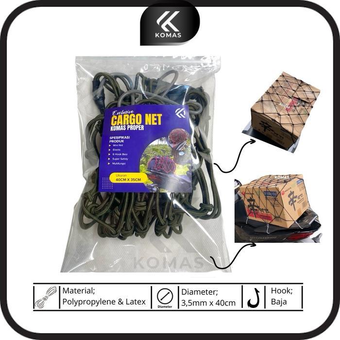 Jaring kargo komas proper 40cm jaring touring motor jaring helm warna army jaring jok motor - Army