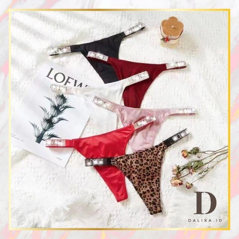 Celana Dalam VS Tali Pinggul Tipis Berkilau Renda Halus Thong CD Celana Seksi Wanita Seamless Fashio