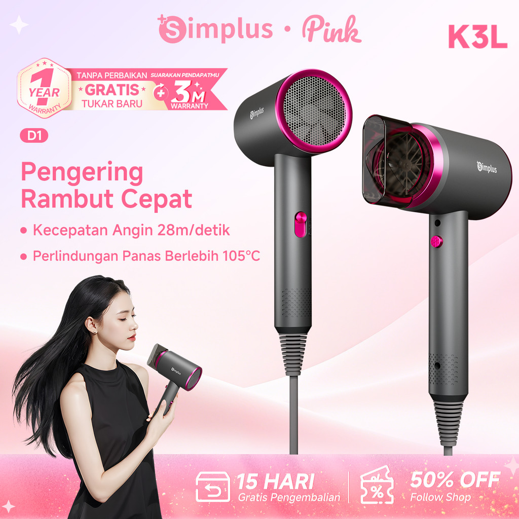 SimplusPink hair dryer 600W 3 Pilihan Suhu Pengering Rambut Profesional blower low watt blower D1