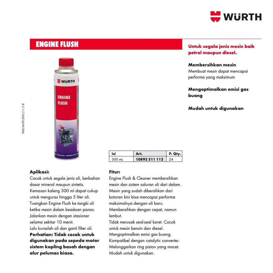 READY Wurth Engine Flush 300 mL - Pembersih Ruang Mesin Mobil Bensin dan Solar