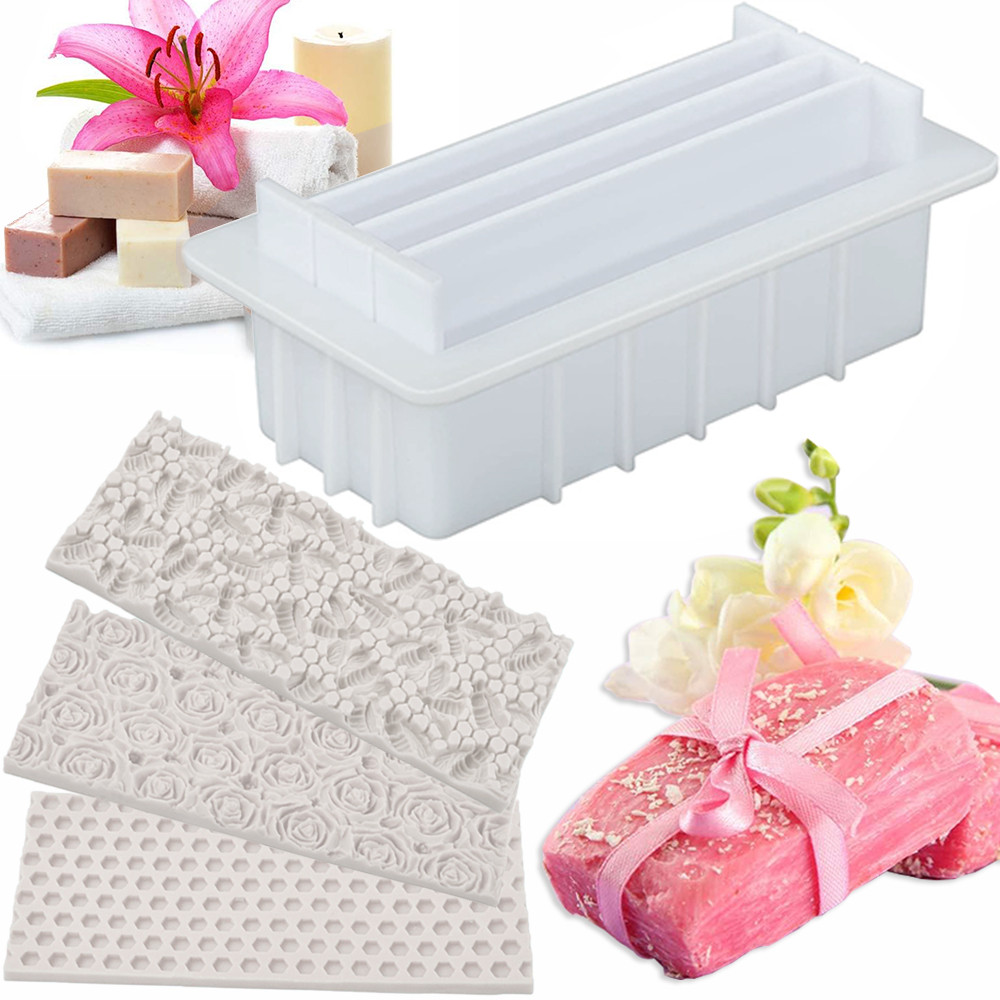 42oz Silicone Soap Mold with 5 Acrylic Dividers with Honeycomb&rose&bee Silicone Mat Mold DIY Handma