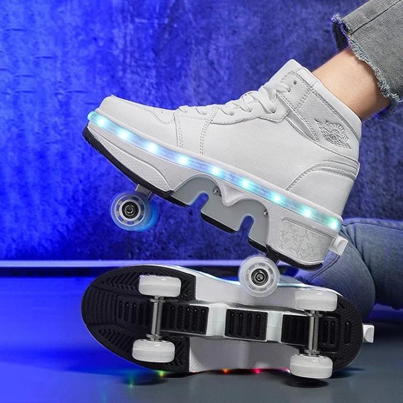 shine Shoes with 4 Wheels Boys Teens Street LED Roller Shoes Casual Running Shoes Indoor and Outdoor