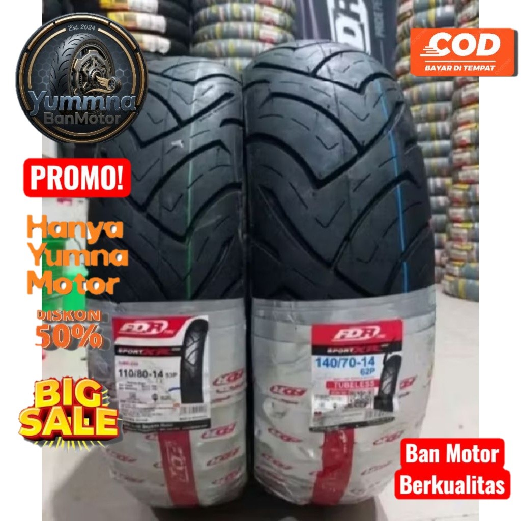 Sepasang Ban Aerox Second/suntik  merk FDR ukuran 140/70-14/110/80-14  tubeles