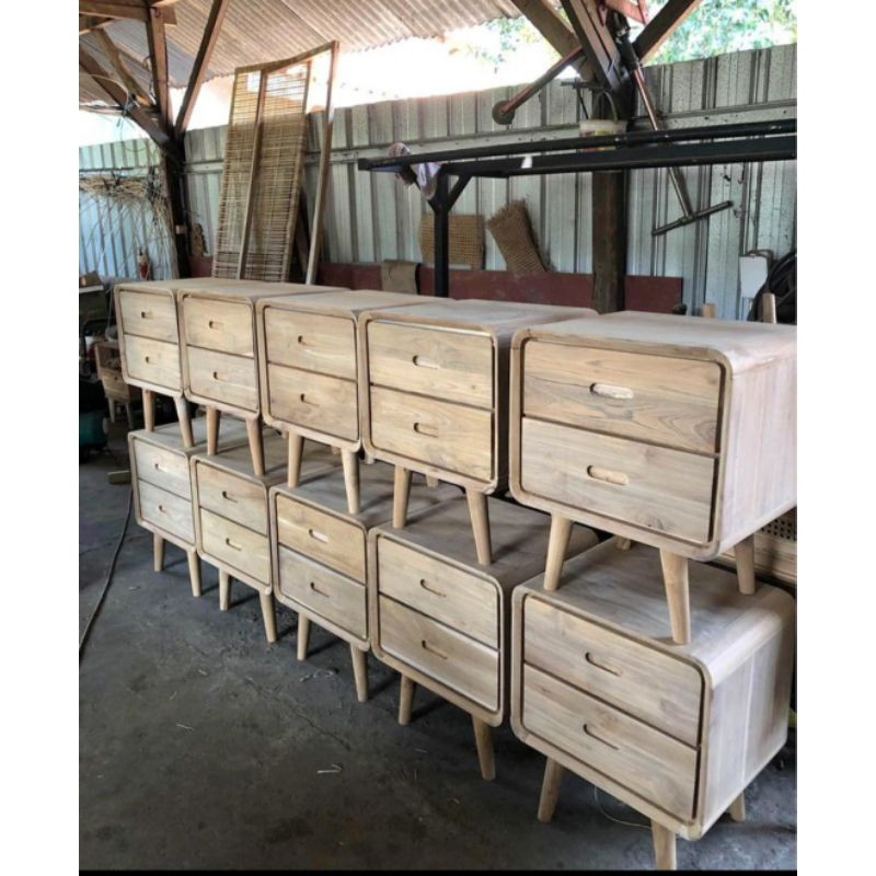 Nakas Retro 2 Laci Jati Ukuran 60x40x60 Cm